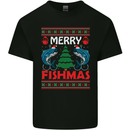 Merry Fishmas Funny Christmas Fishing Kids T-Shirt Childrens Black