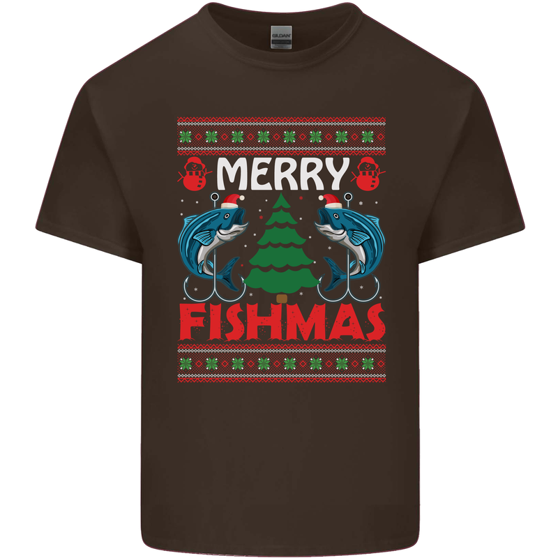 Merry Fishmas Funny Christmas Fishing Kids T-Shirt Childrens Chocolate