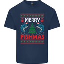 Merry Fishmas Funny Christmas Fishing Kids T-Shirt Childrens Navy Blue