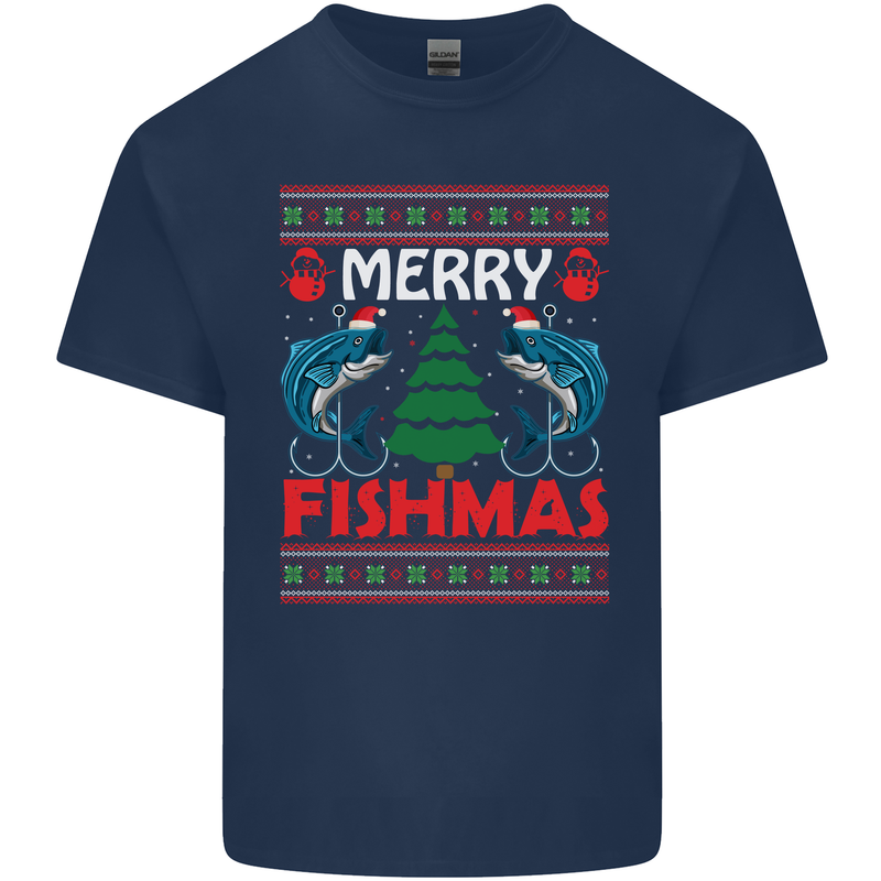 Merry Fishmas Funny Christmas Fishing Kids T-Shirt Childrens Navy Blue