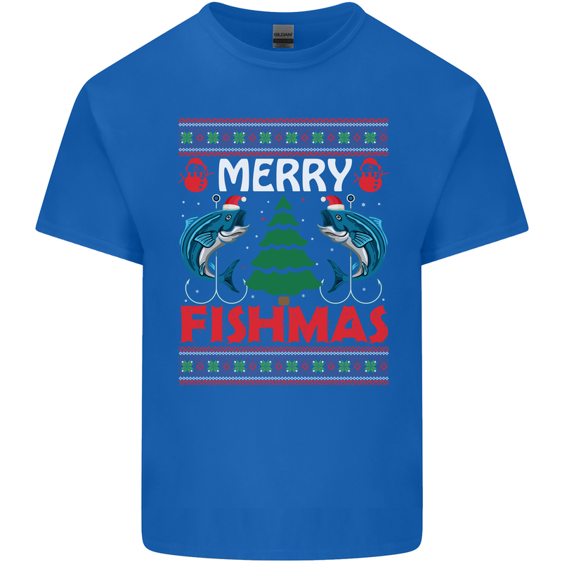 Merry Fishmas Funny Christmas Fishing Kids T-Shirt Childrens Royal Blue