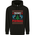 Merry Fishmas Funny Christmas Fishing Mens 80% Cotton Hoodie Black