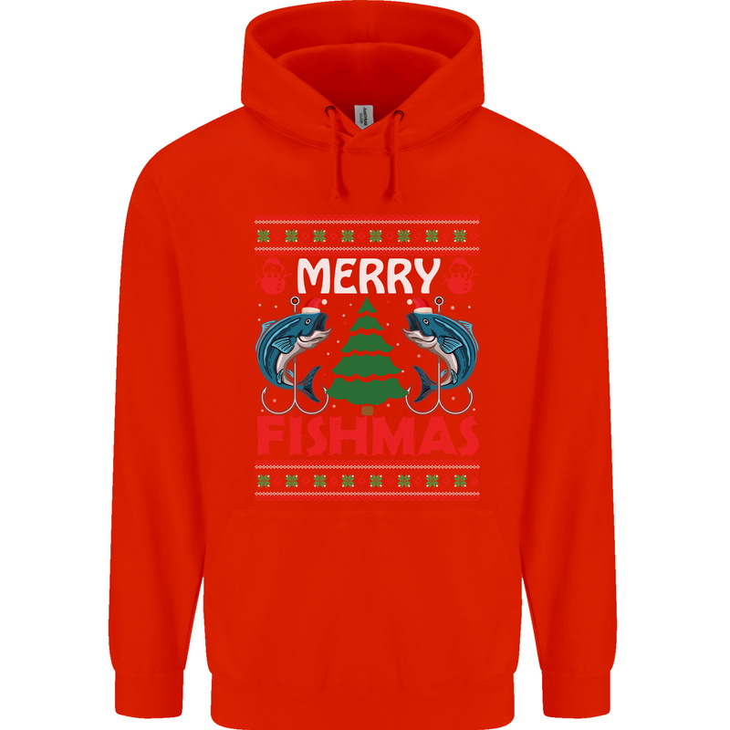 Merry Fishmas Funny Christmas Fishing Mens 80% Cotton Hoodie Bright Red