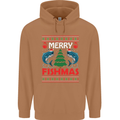 Merry Fishmas Funny Christmas Fishing Mens 80% Cotton Hoodie Caramel Latte