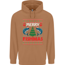 Merry Fishmas Funny Christmas Fishing Mens 80% Cotton Hoodie Caramel Latte