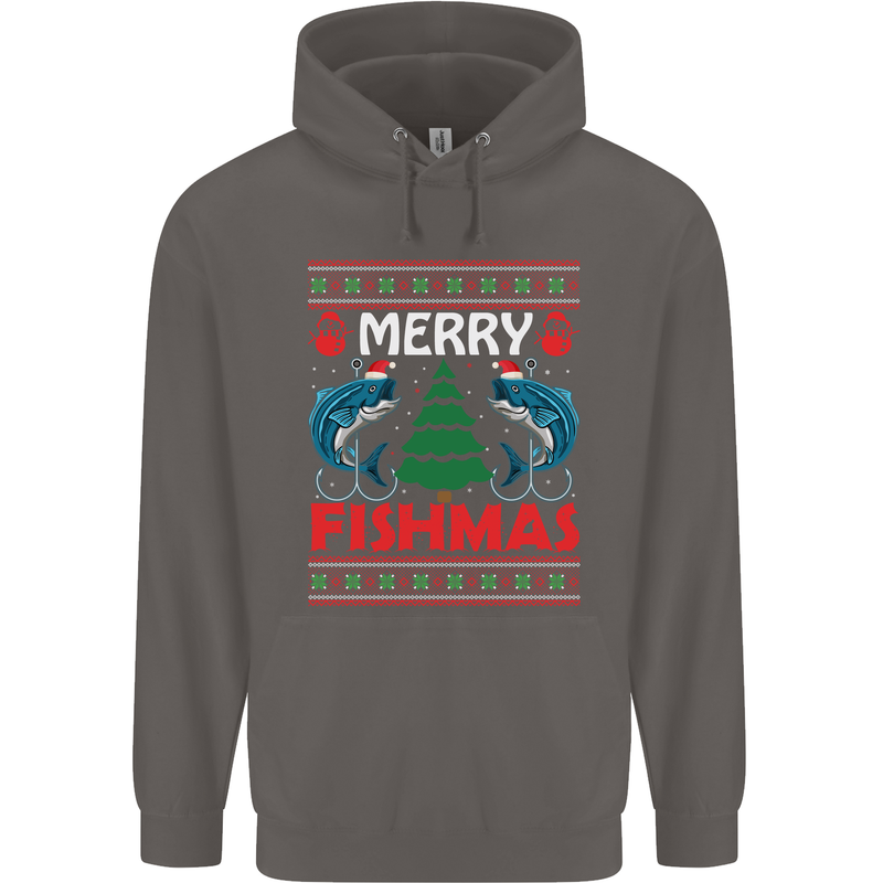Merry Fishmas Funny Christmas Fishing Mens 80% Cotton Hoodie Charcoal