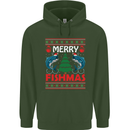 Merry Fishmas Funny Christmas Fishing Mens 80% Cotton Hoodie Forest Green