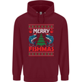 Merry Fishmas Funny Christmas Fishing Mens 80% Cotton Hoodie Maroon