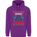 Merry Fishmas Funny Christmas Fishing Mens 80% Cotton Hoodie Purple