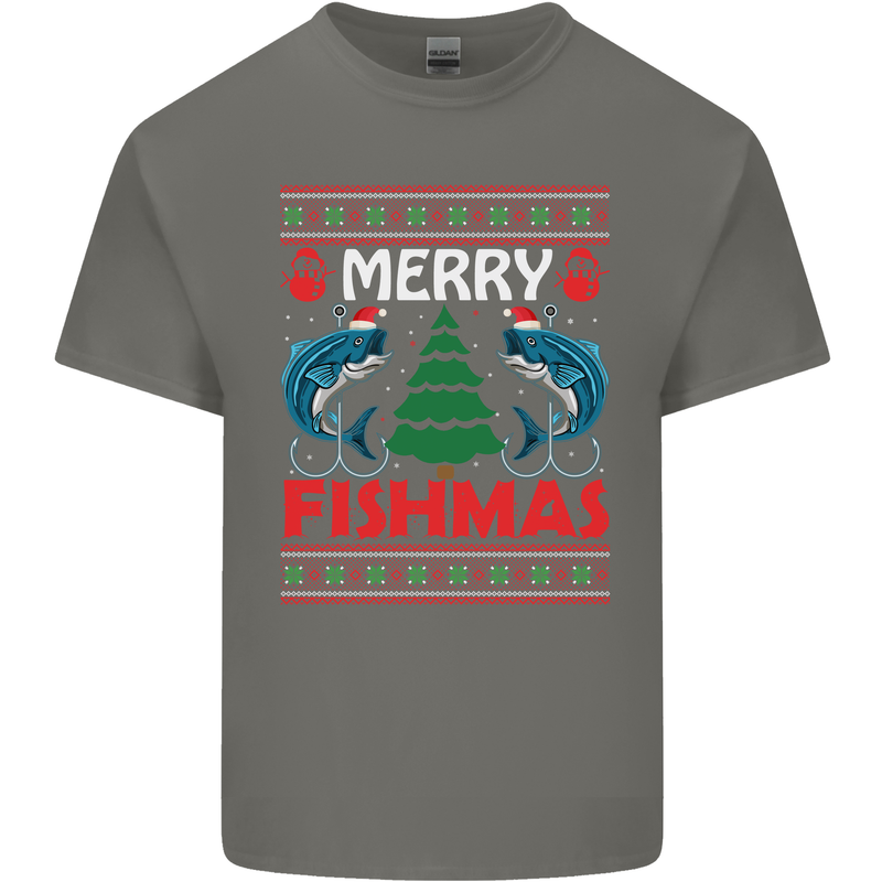 Merry Fishmas Funny Christmas Fishing Mens Cotton T-Shirt Tee Top Charcoal