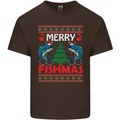 Merry Fishmas Funny Christmas Fishing Mens Cotton T-Shirt Tee Top Dark Chocolate
