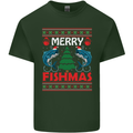 Merry Fishmas Funny Christmas Fishing Mens Cotton T-Shirt Tee Top Forest Green