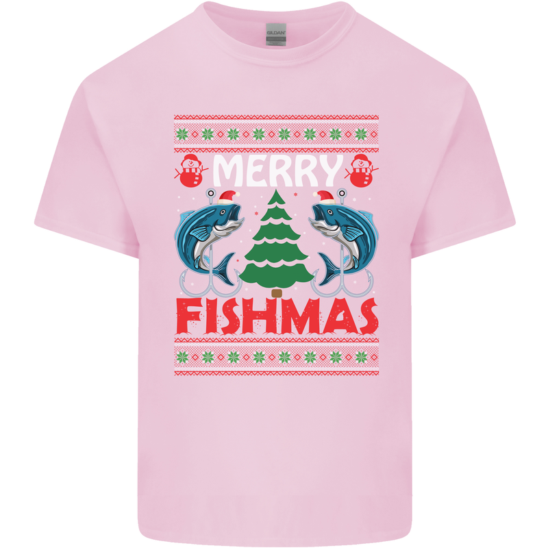 Merry Fishmas Funny Christmas Fishing Mens Cotton T-Shirt Tee Top Light Pink