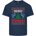 Merry Fishmas Funny Christmas Fishing Mens Cotton T-Shirt Tee Top Navy Blue