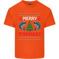 Merry Fishmas Funny Christmas Fishing Mens Cotton T-Shirt Tee Top Orange
