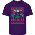 Merry Fishmas Funny Christmas Fishing Mens Cotton T-Shirt Tee Top Purple