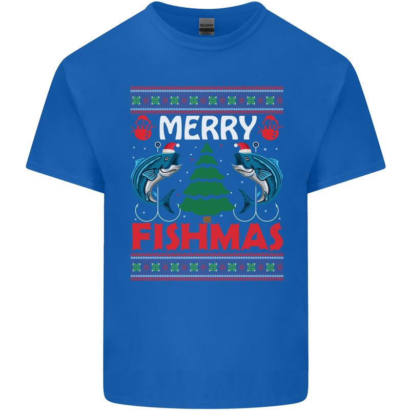 Merry Fishmas Funny Christmas Fishing Mens Cotton T-Shirt Tee Top Royal Blue