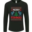 Merry Fishmas Funny Christmas Fishing Mens Long Sleeve T-Shirt Black