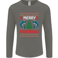Merry Fishmas Funny Christmas Fishing Mens Long Sleeve T-Shirt Charcoal