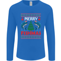 Merry Fishmas Funny Christmas Fishing Mens Long Sleeve T-Shirt Royal Blue