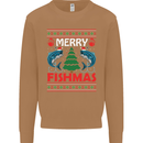 Merry Fishmas Funny Christmas Fishing Mens Sweatshirt Jumper Caramel Latte