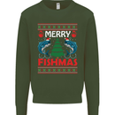 Merry Fishmas Funny Christmas Fishing Mens Sweatshirt Jumper Forest Green