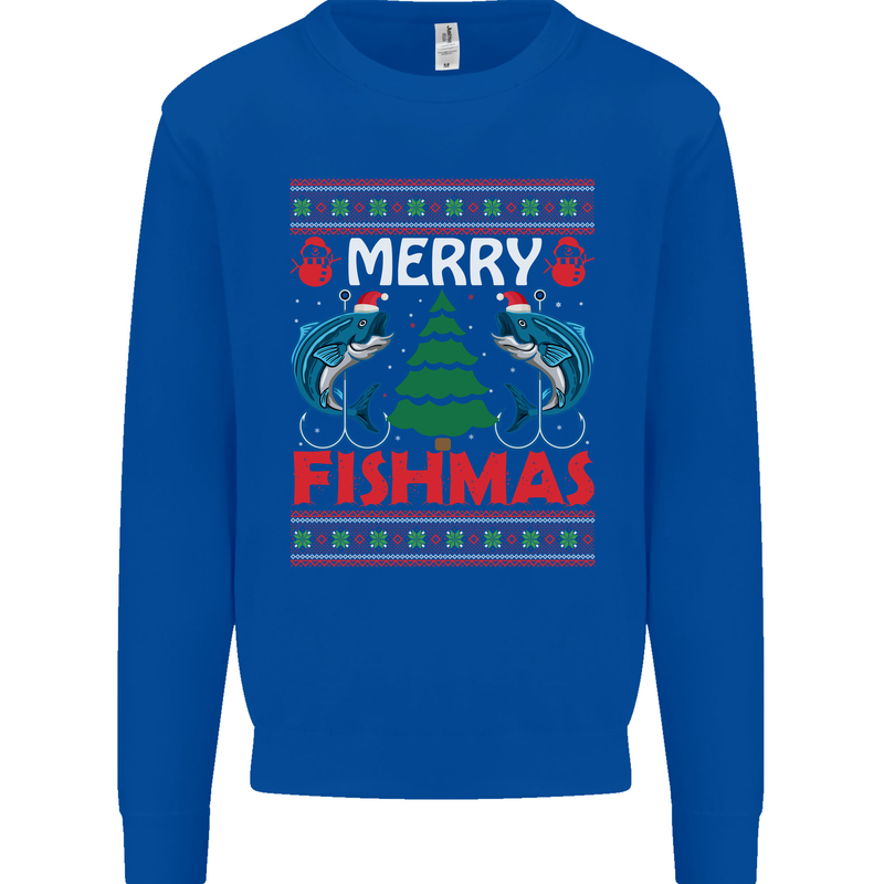 Merry Fishmas Funny Christmas Fishing Mens Sweatshirt Jumper Royal Blue