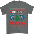 Merry Fishmas Funny Christmas Fishing Mens T-Shirt Cotton Gildan Charcoal