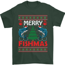 Merry Fishmas Funny Christmas Fishing Mens T-Shirt Cotton Gildan Forest Green