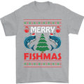 Merry Fishmas Funny Christmas Fishing Mens T-Shirt Cotton Gildan Sports Grey