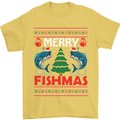 Merry Fishmas Funny Christmas Fishing Mens T-Shirt Cotton Gildan Yellow