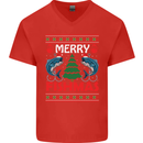 Merry Fishmas Funny Christmas Fishing Mens V-Neck Cotton T-Shirt Red