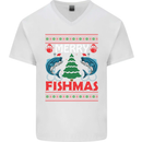 Merry Fishmas Funny Christmas Fishing Mens V-Neck Cotton T-Shirt White