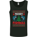 Merry Fishmas Funny Christmas Fishing Mens Vest Tank Top Black