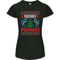 Merry Fishmas Funny Christmas Fishing Womens Petite Cut T-Shirt Black