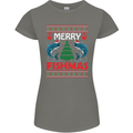 Merry Fishmas Funny Christmas Fishing Womens Petite Cut T-Shirt Charcoal