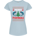 Merry Fishmas Funny Christmas Fishing Womens Petite Cut T-Shirt Light Blue