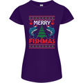 Merry Fishmas Funny Christmas Fishing Womens Petite Cut T-Shirt Purple