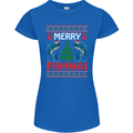 Merry Fishmas Funny Christmas Fishing Womens Petite Cut T-Shirt Royal Blue