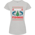 Merry Fishmas Funny Christmas Fishing Womens Petite Cut T-Shirt Sports Grey