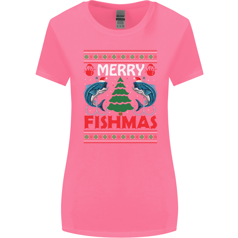 Merry Fishmas Funny Christmas Fishing Womens Wider Cut T-Shirt Azalea