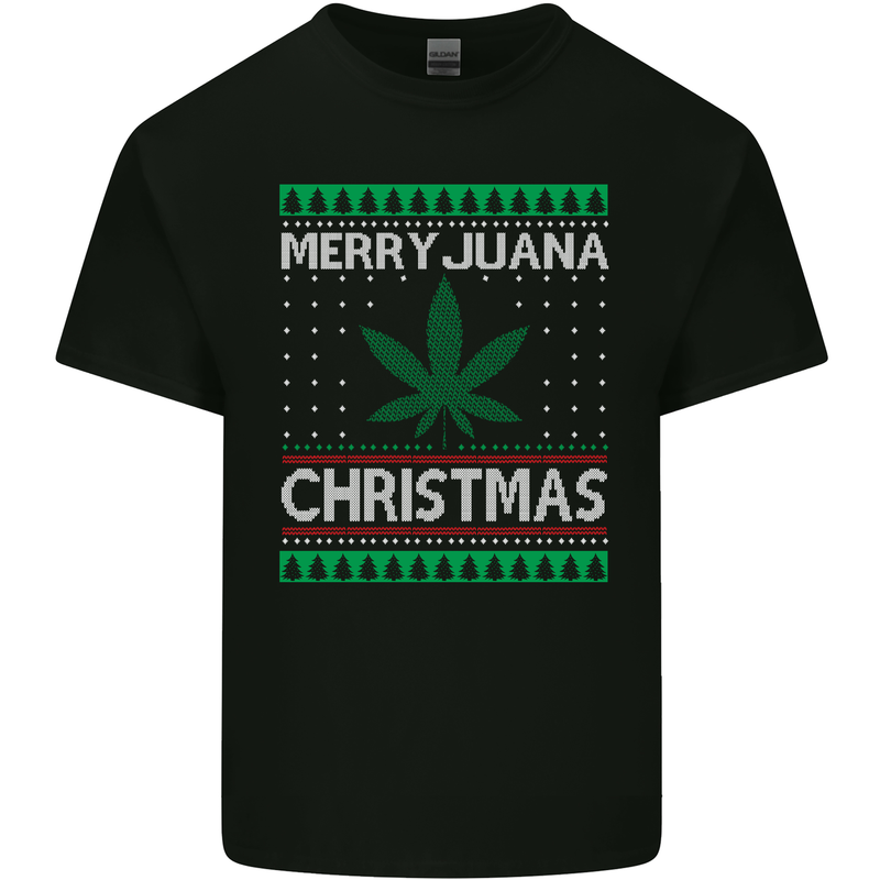 Merry Juana Christmas Funny Weed Cannabis Mens Cotton T-Shirt Tee Top Black