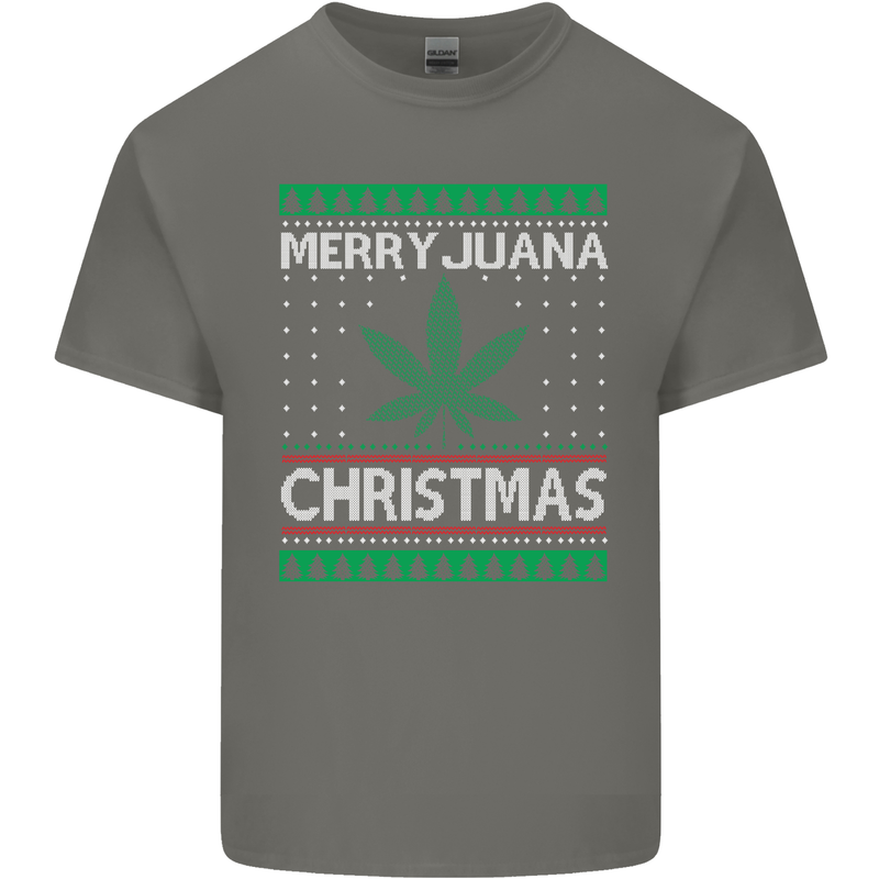 Merry Juana Christmas Funny Weed Cannabis Mens Cotton T-Shirt Tee Top Charcoal