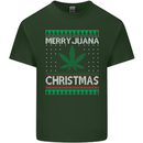 Merry Juana Christmas Funny Weed Cannabis Mens Cotton T-Shirt Tee Top Forest Green