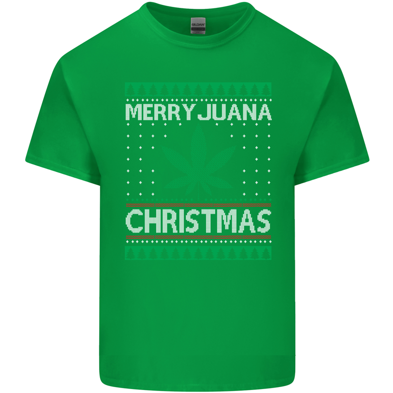 Merry Juana Christmas Funny Weed Cannabis Mens Cotton T-Shirt Tee Top Irish Green