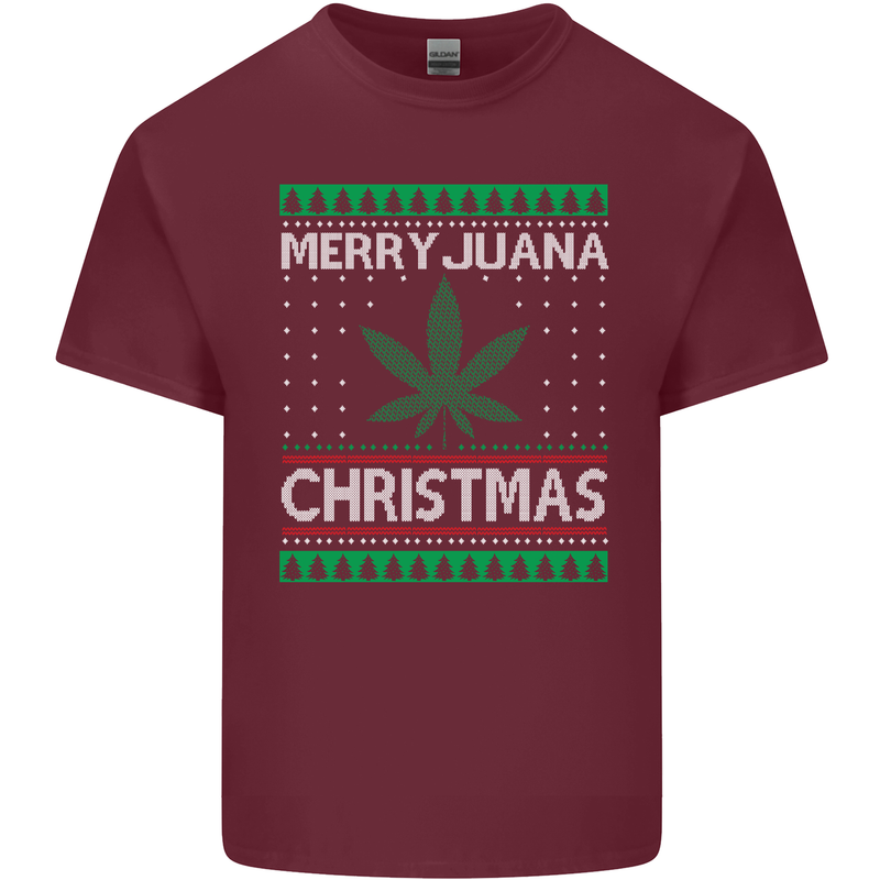 Merry Juana Christmas Funny Weed Cannabis Mens Cotton T-Shirt Tee Top Maroon