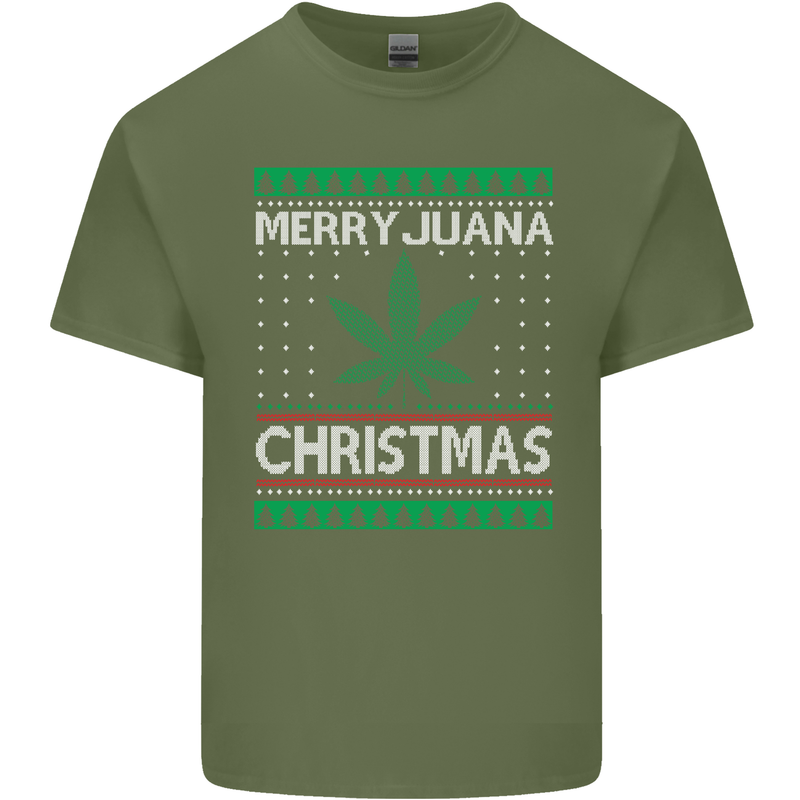 Merry Juana Christmas Funny Weed Cannabis Mens Cotton T-Shirt Tee Top Military Green