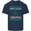 Merry Juana Christmas Funny Weed Cannabis Mens Cotton T-Shirt Tee Top Navy Blue