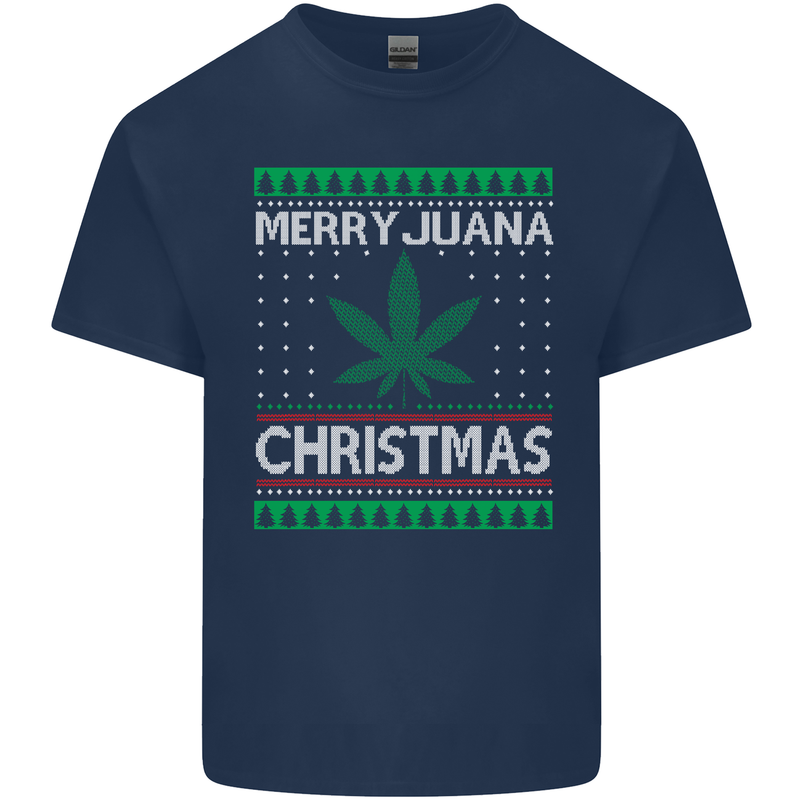 Merry Juana Christmas Funny Weed Cannabis Mens Cotton T-Shirt Tee Top Navy Blue