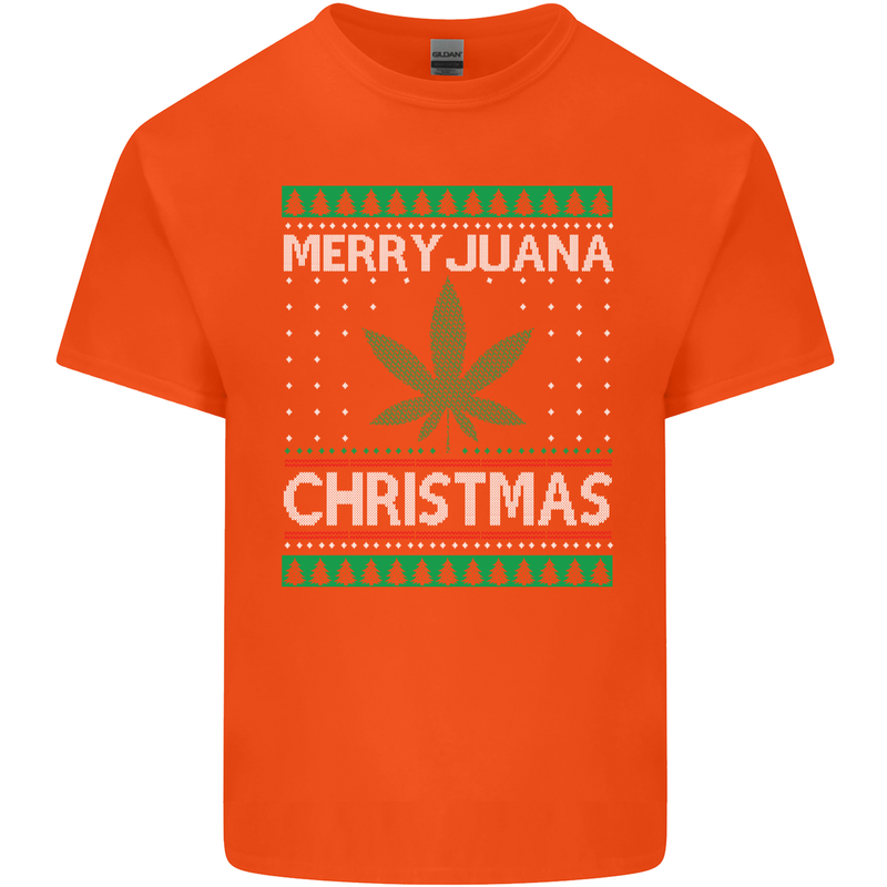Merry Juana Christmas Funny Weed Cannabis Mens Cotton T-Shirt Tee Top Orange